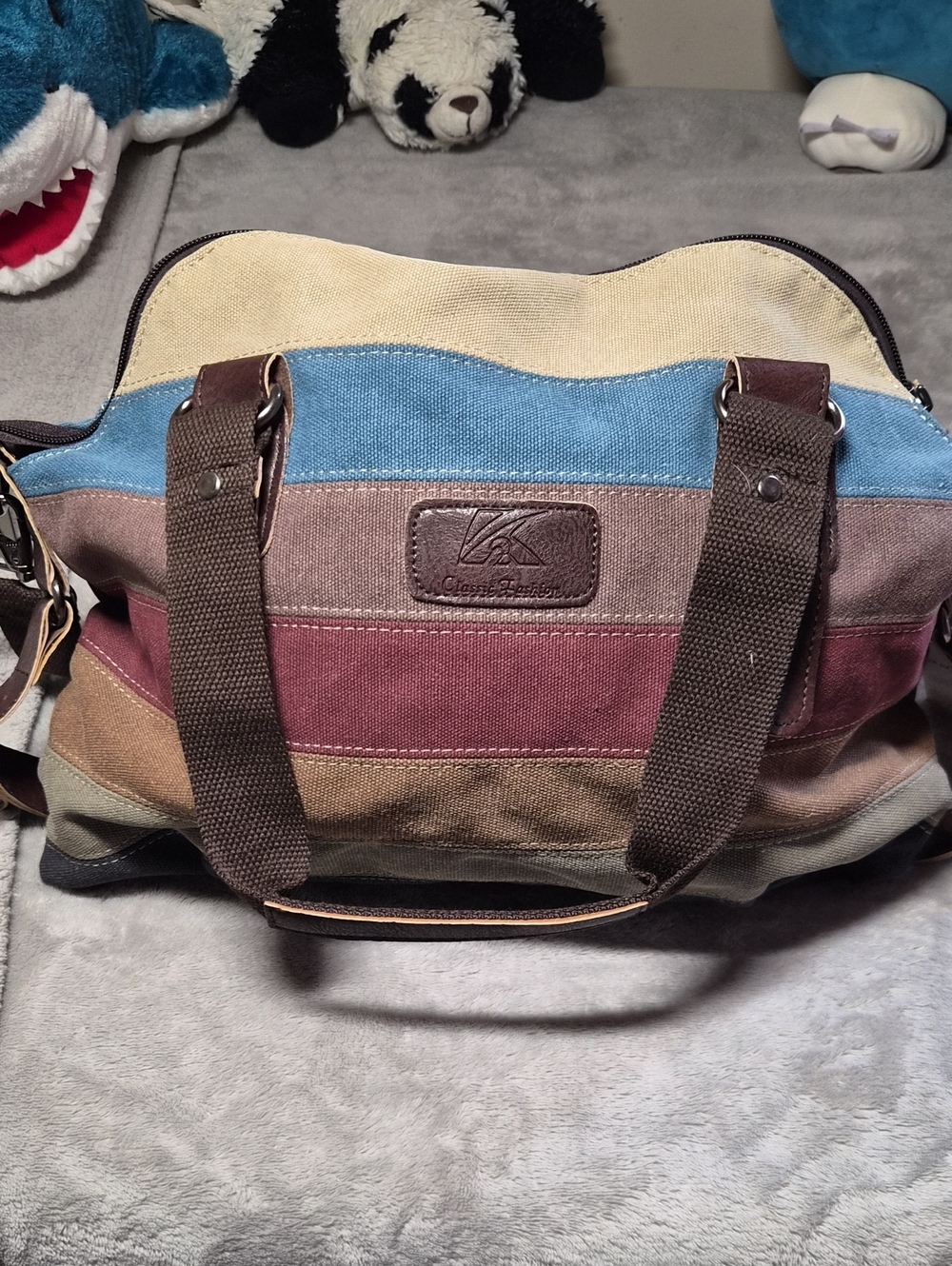 Classic Elements Striped Canvas  Bag - Blue, Burgundy, Brown, Tan, Cream